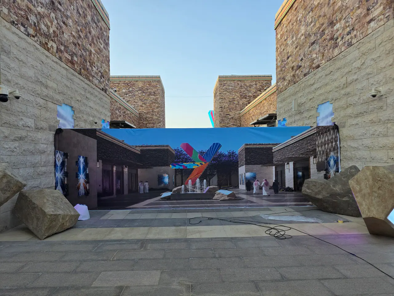 Seven Abha — Destination Graphics & Wayfinding — Printed hoarding closing off a plaza under construction